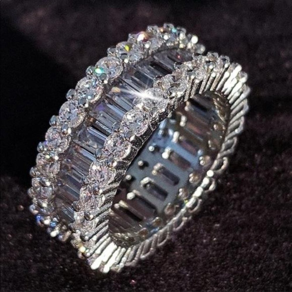 NEW S925 BAGUETTE DIAMOND ETERNITY RING, CUTE RING, SHINY RING. - Picture 6 of 7